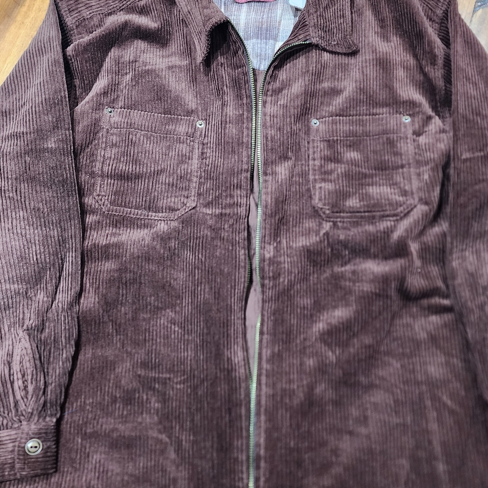 Denim & Co. Womens Large Corduroy Brown Zip Jacket